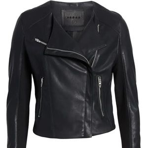 Record Breaker Collarless Faux Leather Moto Jacket